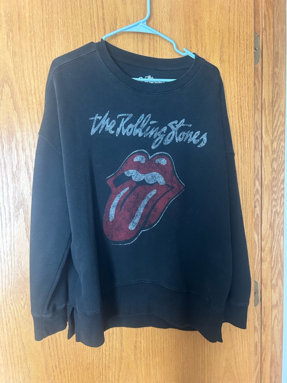 the Rolling Stones Black Crewneck Shirt with White Logo Print